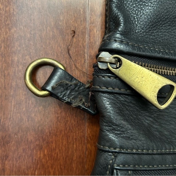 Fossil Explorer Tote in Black Leather with Brown Leather and Brass Accents - Picture 15 of 16